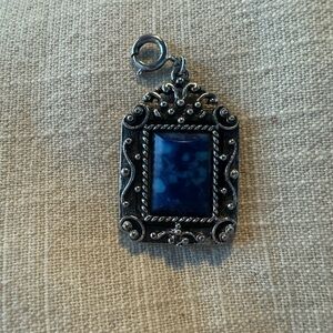 Ornate Silver-Tone Blue Stone Pendant Charm